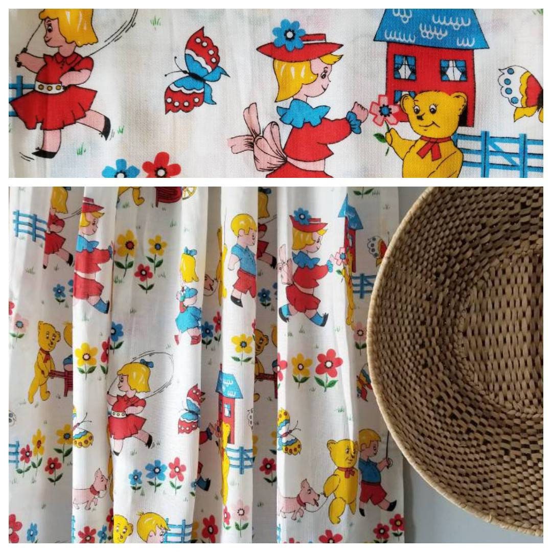 Vintage children's curtain panels Scandinavian style kids drapes vintage curtains