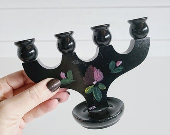 Vintage hand painted wood candelabra made in Sweden | Scandinavian candlesticks | candle holder | candles | table decor | Scandi