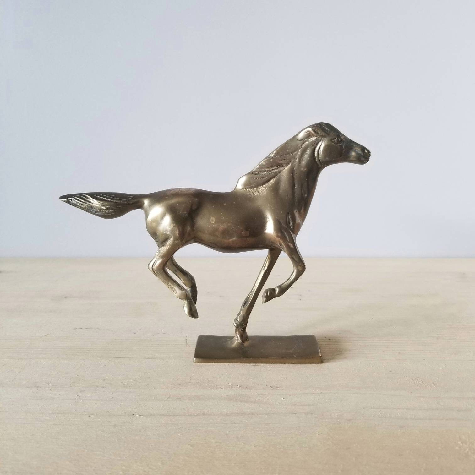 Vintage brass horse figurine running horse statue equestrian decor