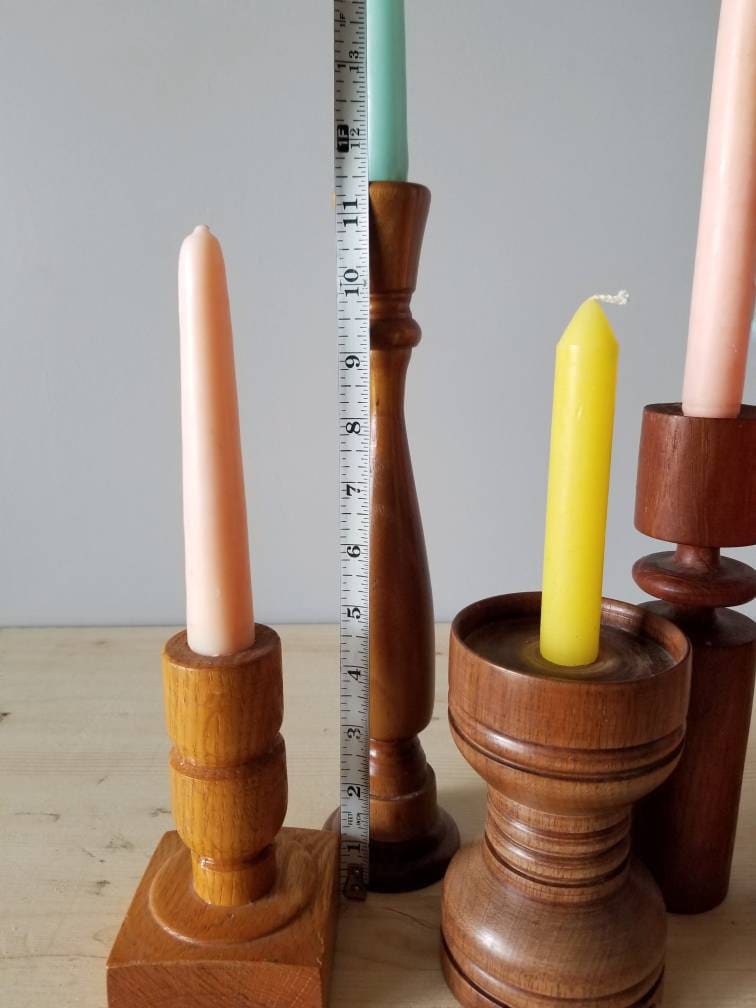 Wooden candlestick holder set of 9 mid century modern candle holders