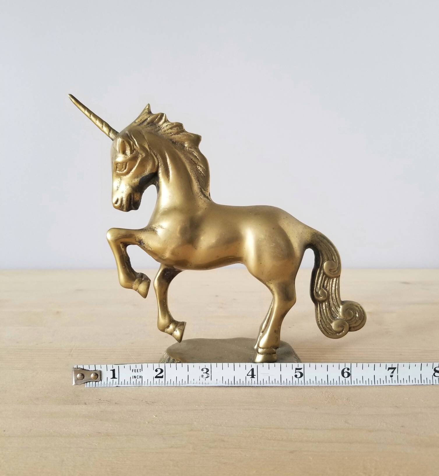 Vintage brass unicorn figurine mythical horse statue fantasy decor