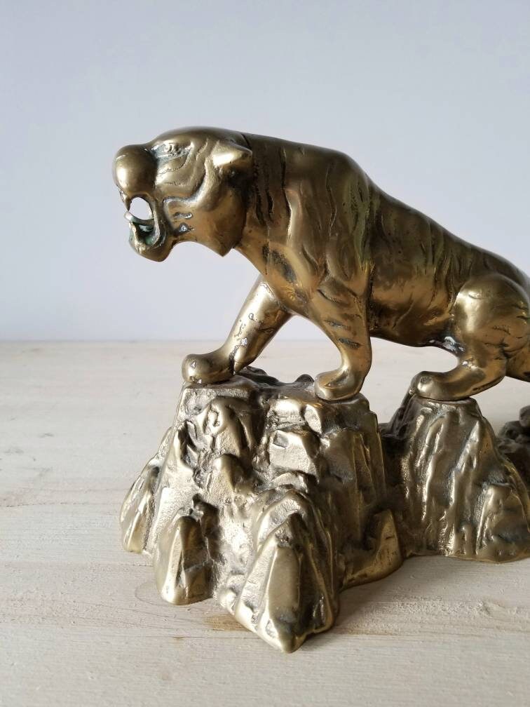 Large brass tiger sculpture solid brass striking tiger