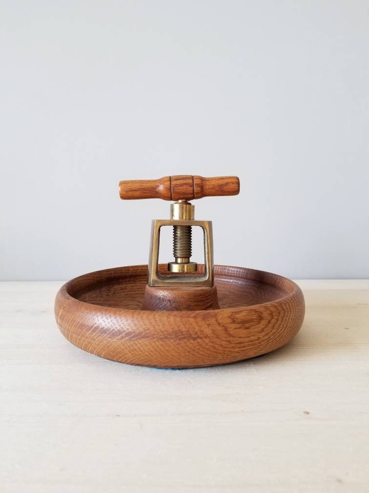 Vintage nutcracker bowl brass nutcracker with wooden bowl