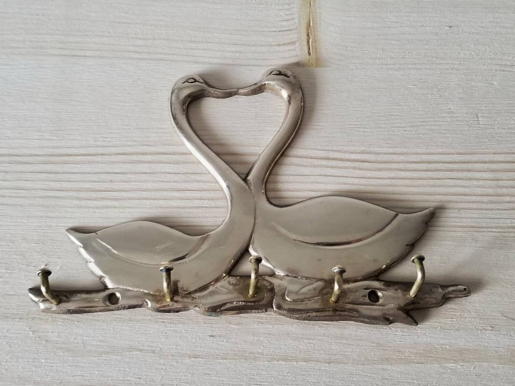 Vintage brass key hook brass swans