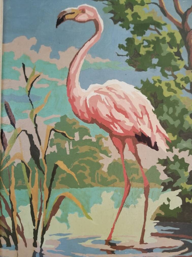 Vintage flamingo paint by number tropical painting mid Vintage flamingo paint by number tropical painting mid