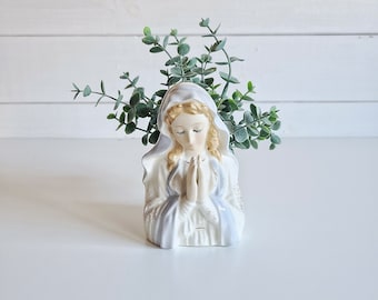 Vintage ceramic Mary planter | Virgin Mary planter | Madonna | religious decor | statuette | mother Mary |