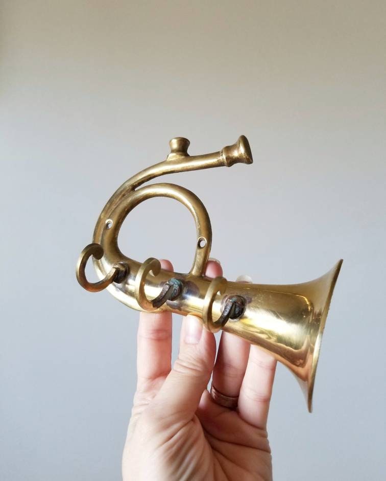 Vintage brass french horn key hook home organization home storage