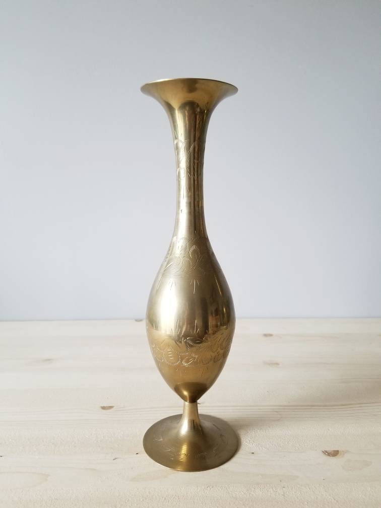 Pair of vintage brass vases Hollywood Regency brass vase