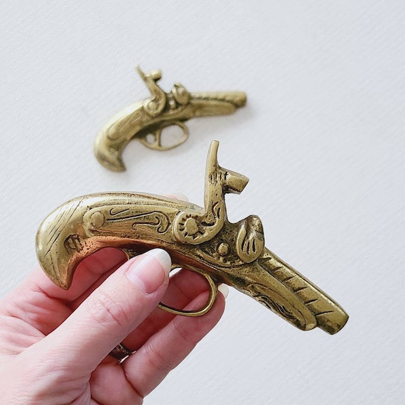 desk decor brass decorative gun Vintage brass pistol brass collectibles