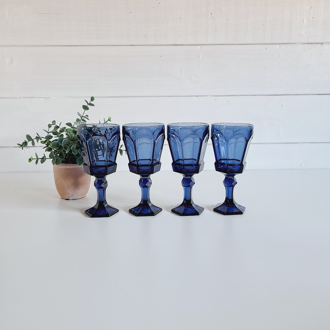 Vintage Fostoria Virginia Cobalt Blue Wine Glass Set of 4 | Water ...