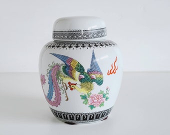 Vintage ceramic ginger jar | Asian style jar | porcelain canister | kitchen storage | Chinese style decor |