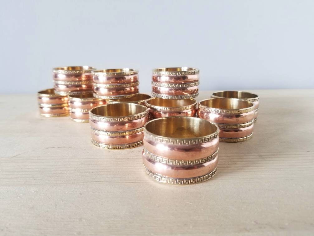 Vintage copper and brass napkin rings set of 6 | entertaining decor ...