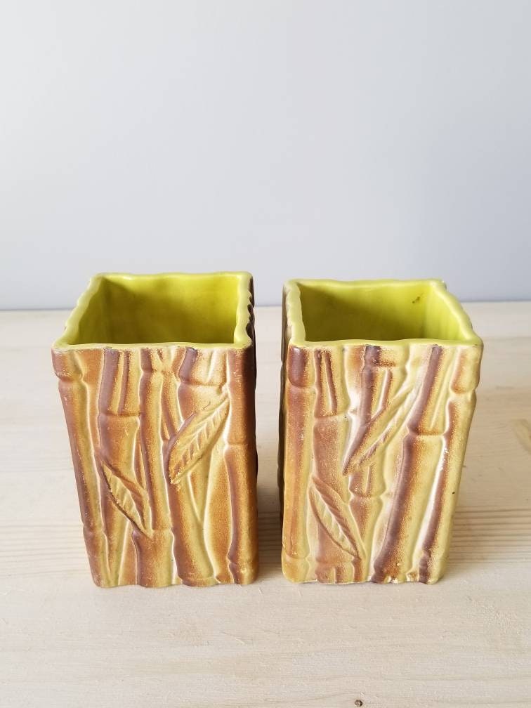Vintage Miramar California ceramic vase with bamboo design pair of