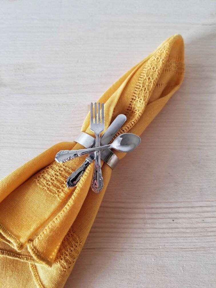 Vintage silver plate fork knife and spoon napkin rings