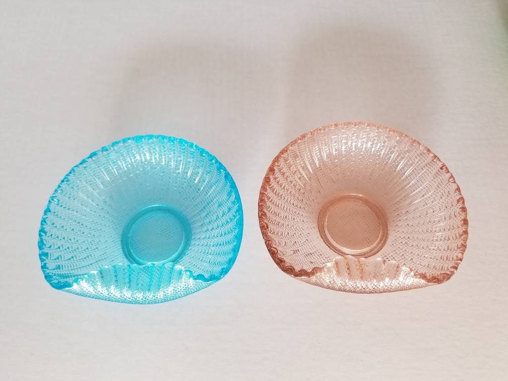 Vintage glass bowls. Assorted colored dishes. Victorian style glassware