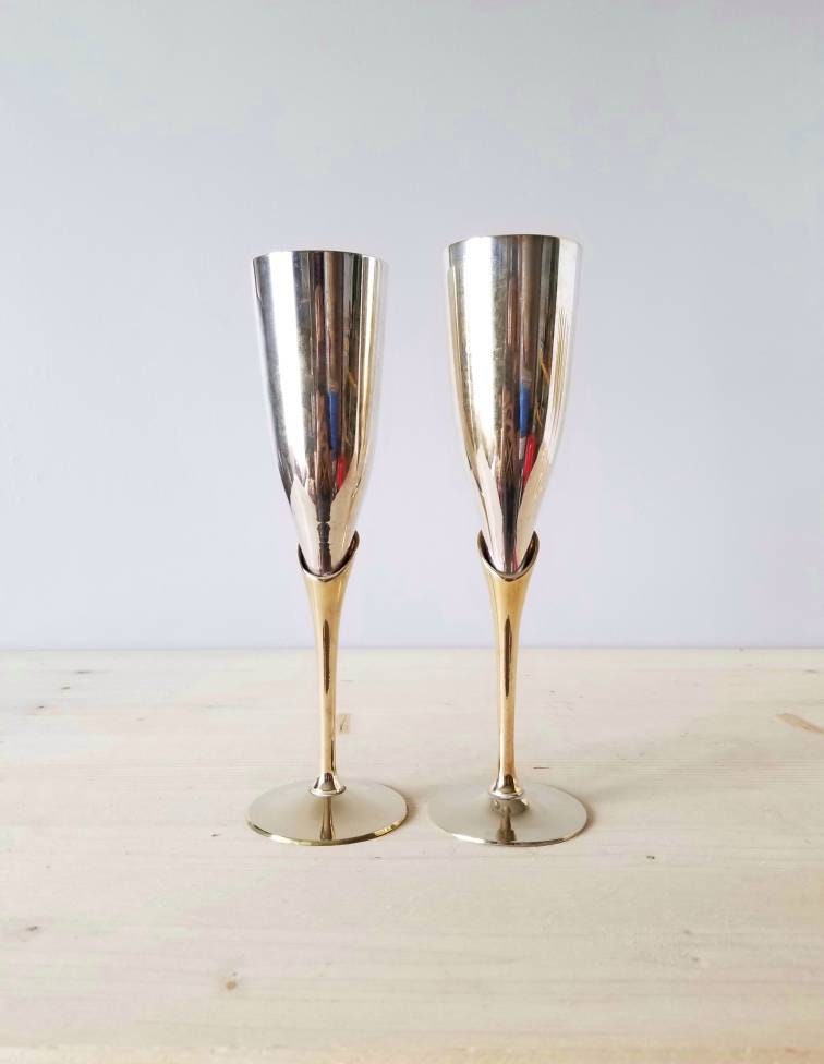 Vintage brass champagne flutes set of 4 wedding decor barware