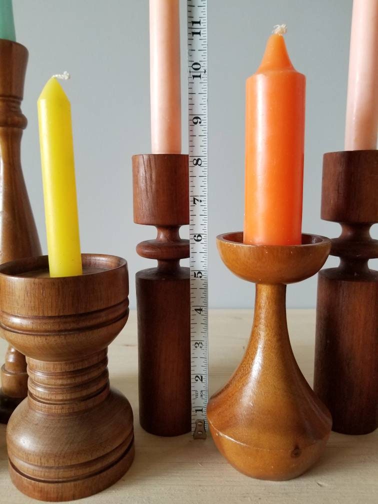 Wooden candlestick holder set of 9 mid century modern candle holders