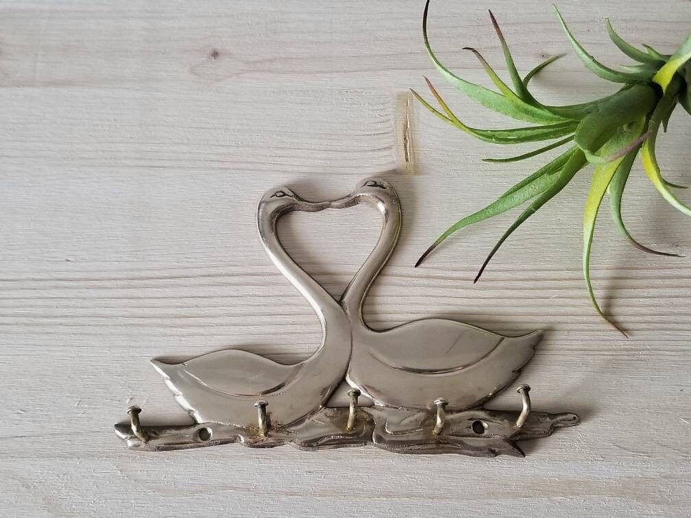 Vintage brass key hook brass swans