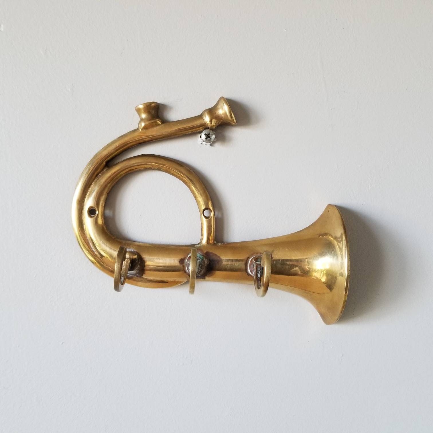 Vintage brass french horn key hook home organization home storage