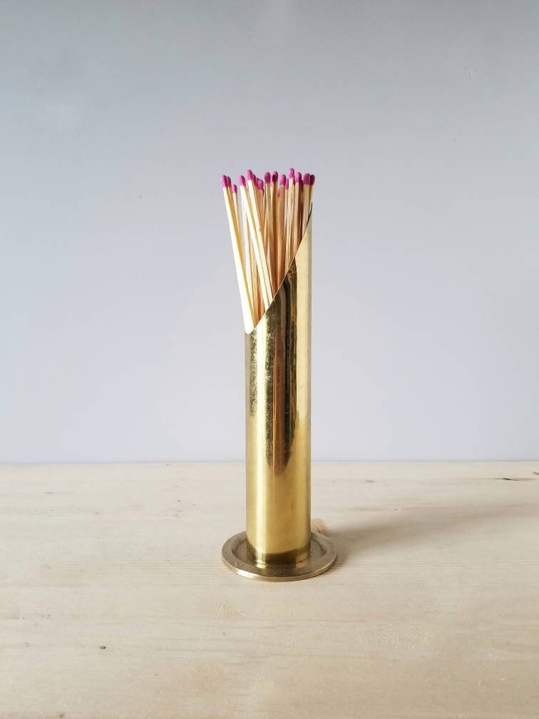 Vintage brass match holder fireplace accessories match box match striker matches holder
