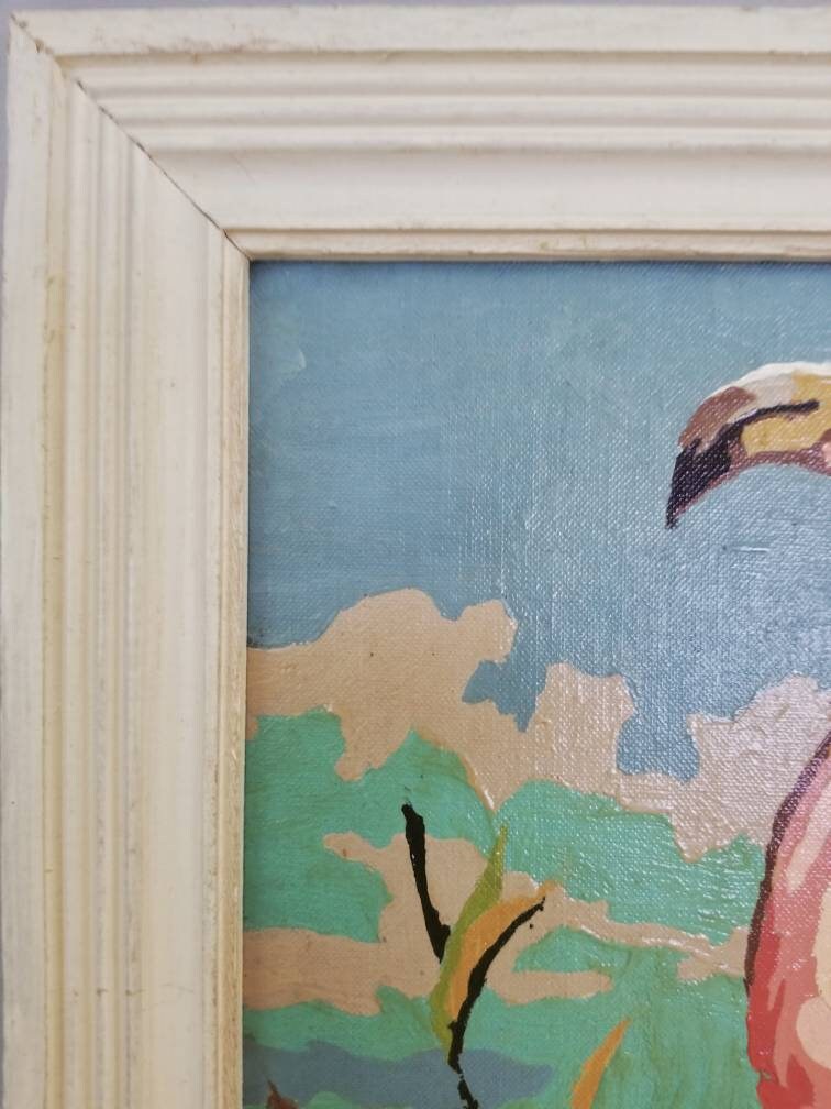 Vintage flamingo paint by number tropical painting mid