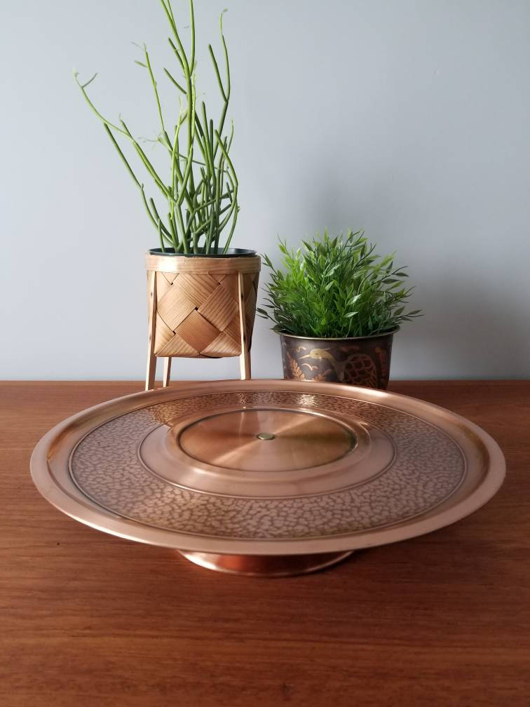 Copper platter serving plate lazy susan kitchen storage vintage