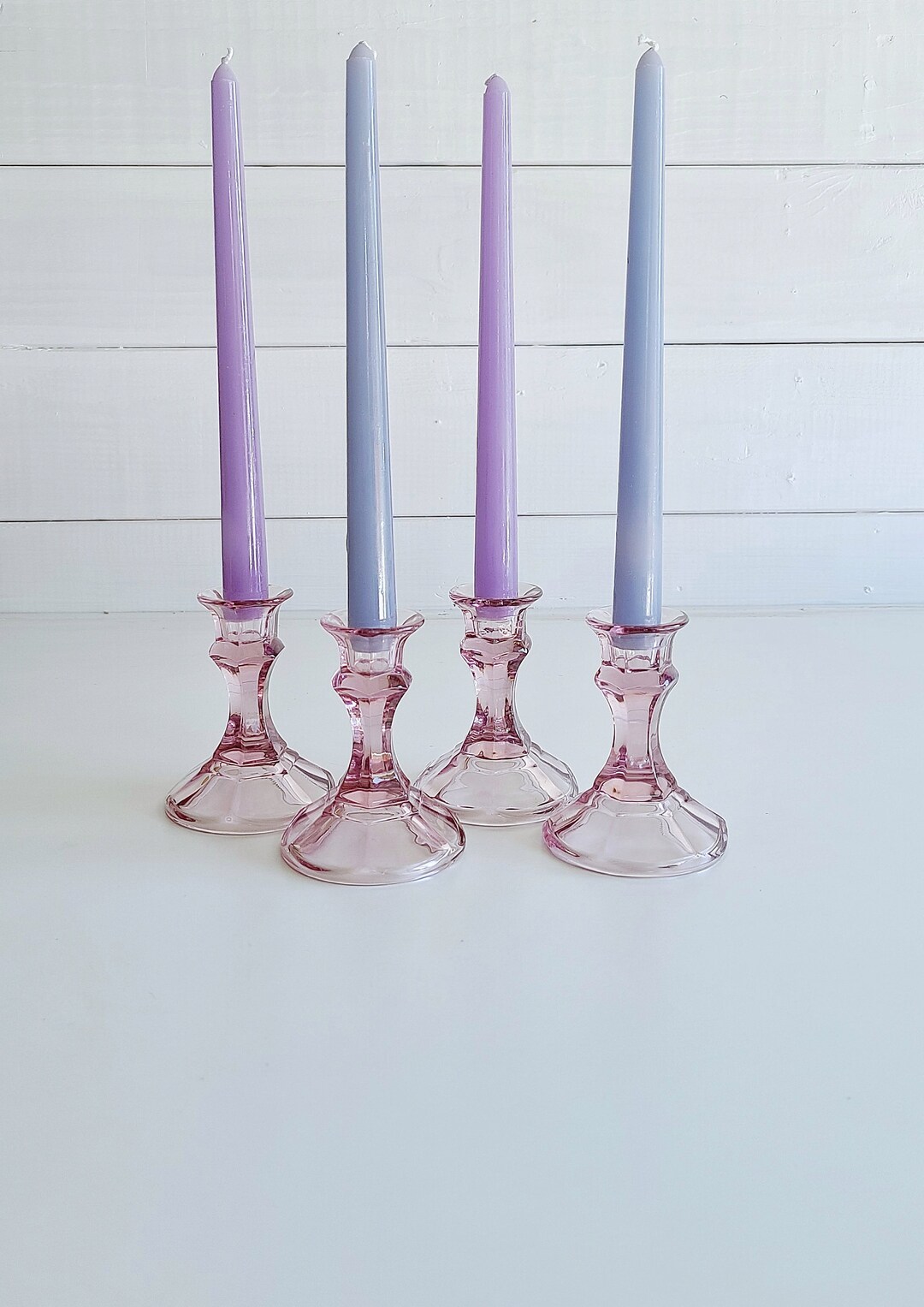 Vintage Pink Glass Candle Holders Set of 4 Depression Glass Etsy Canada