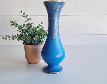 Vintage blue glaze vase | Dümler and Breiden HÖHR German pottery flower vase | gold accents | faux kintsugi |