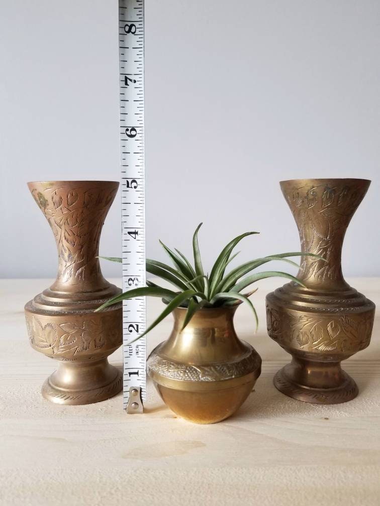 Miniature brass vase set India brass bohemian decor