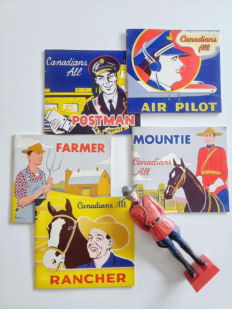 ensemble vintage de 5 livres pour enfants collection de livres de carrière bibliothèque vintage Gendarmerie royale, pilote, éleveur, facteur et agriculteur Canadien par Dent image 1