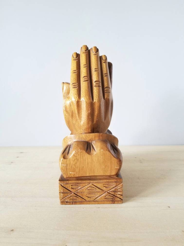 Vintage hand bookends hand carved wood wooden palm book ends