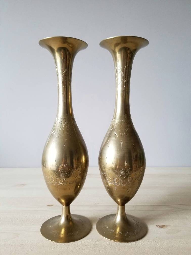Pair of vintage brass vases Hollywood Regency brass vase