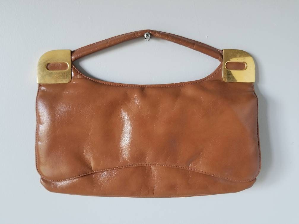 Vintage leather clutch purse leather handbag mid century modern