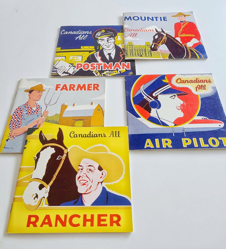 ensemble vintage de 5 livres pour enfants collection de livres de carrière bibliothèque vintage Gendarmerie royale, pilote, éleveur, facteur et agriculteur Canadien par Dent image 2