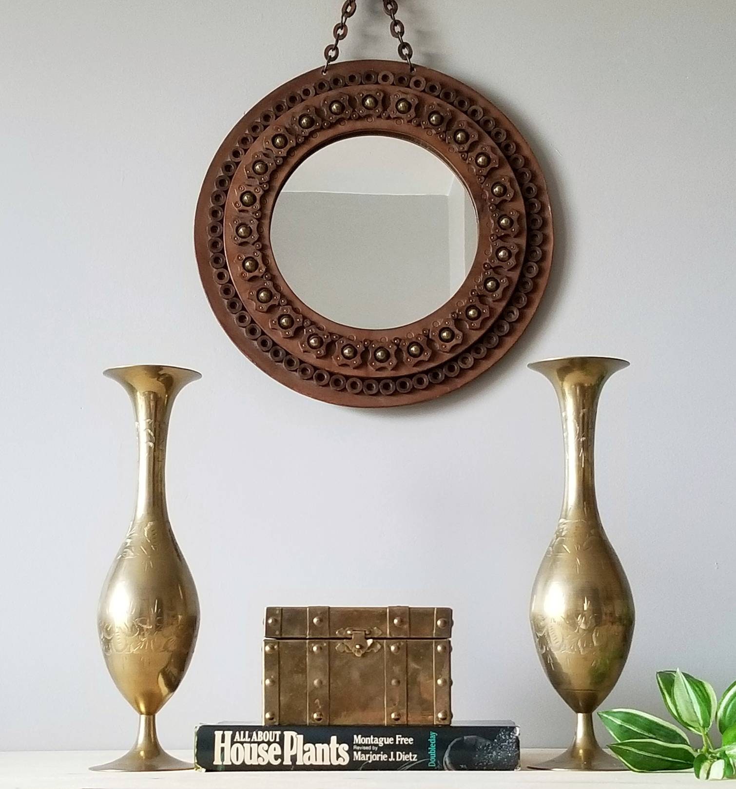 Pair of vintage brass vases Hollywood Regency brass vase