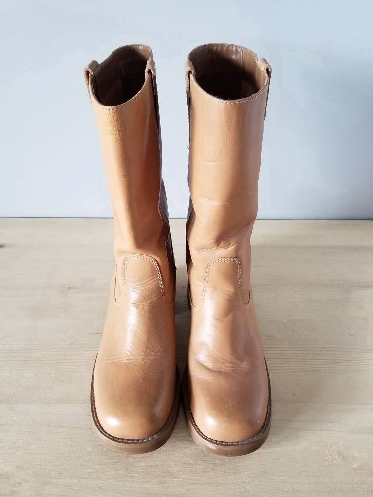 Vintage Bata leather boots made in Brazil tan leather mid calf boots