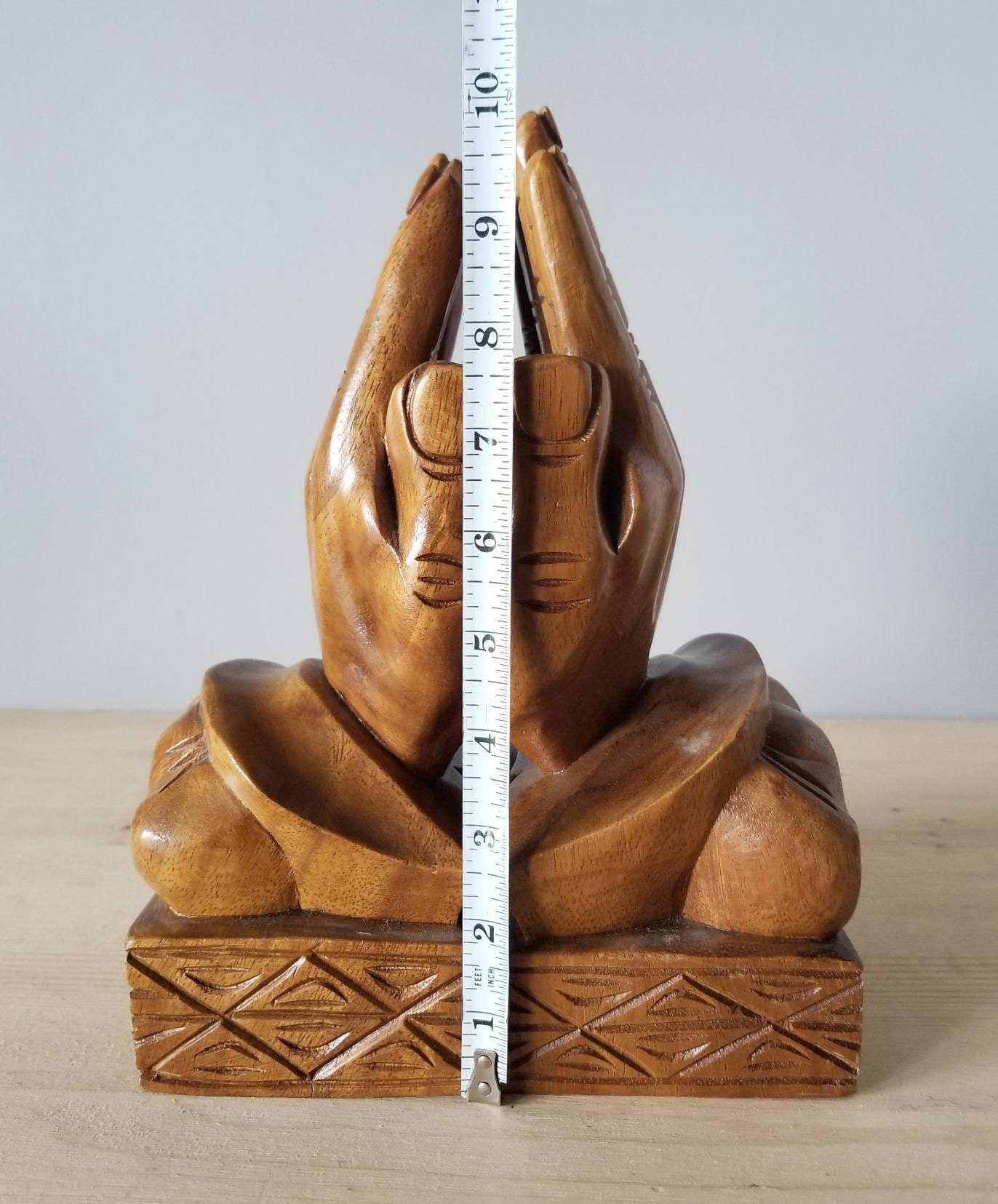 Vintage hand bookends hand carved wood wooden palm book ends