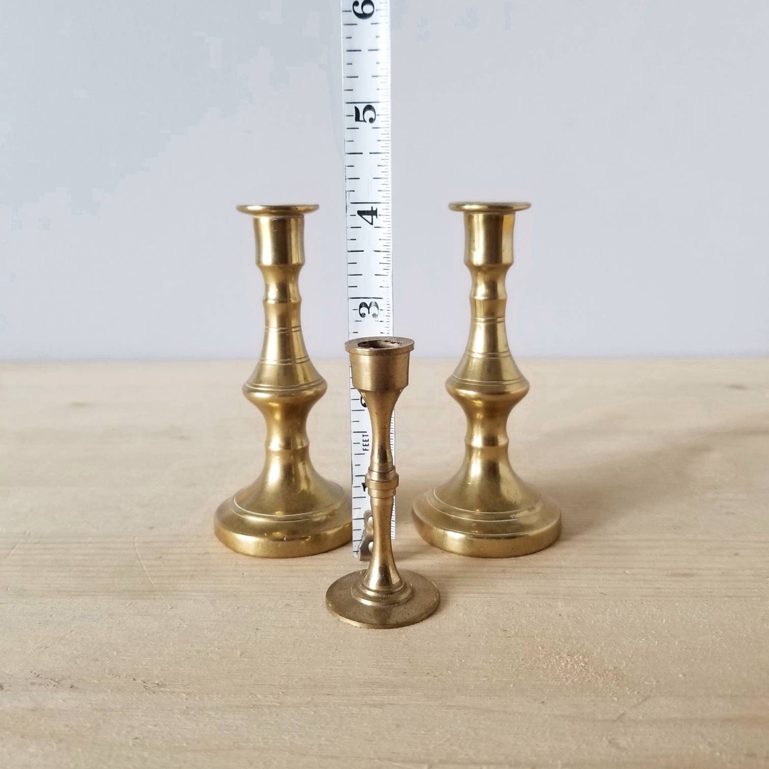 Vintage brass miniature candlestick holders set of 3 Bohemian home decor