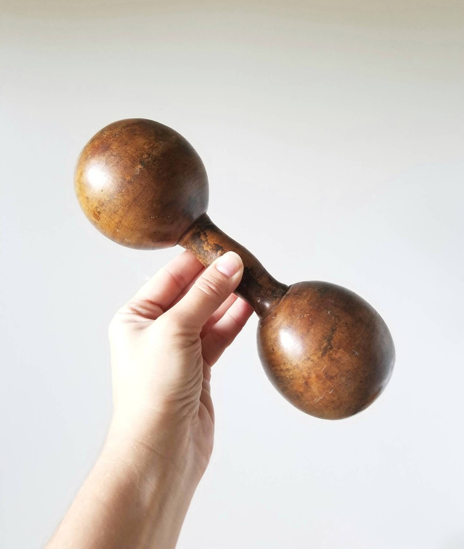 Antique wooden exercise dumbbells set of three | barbells | shelf decor