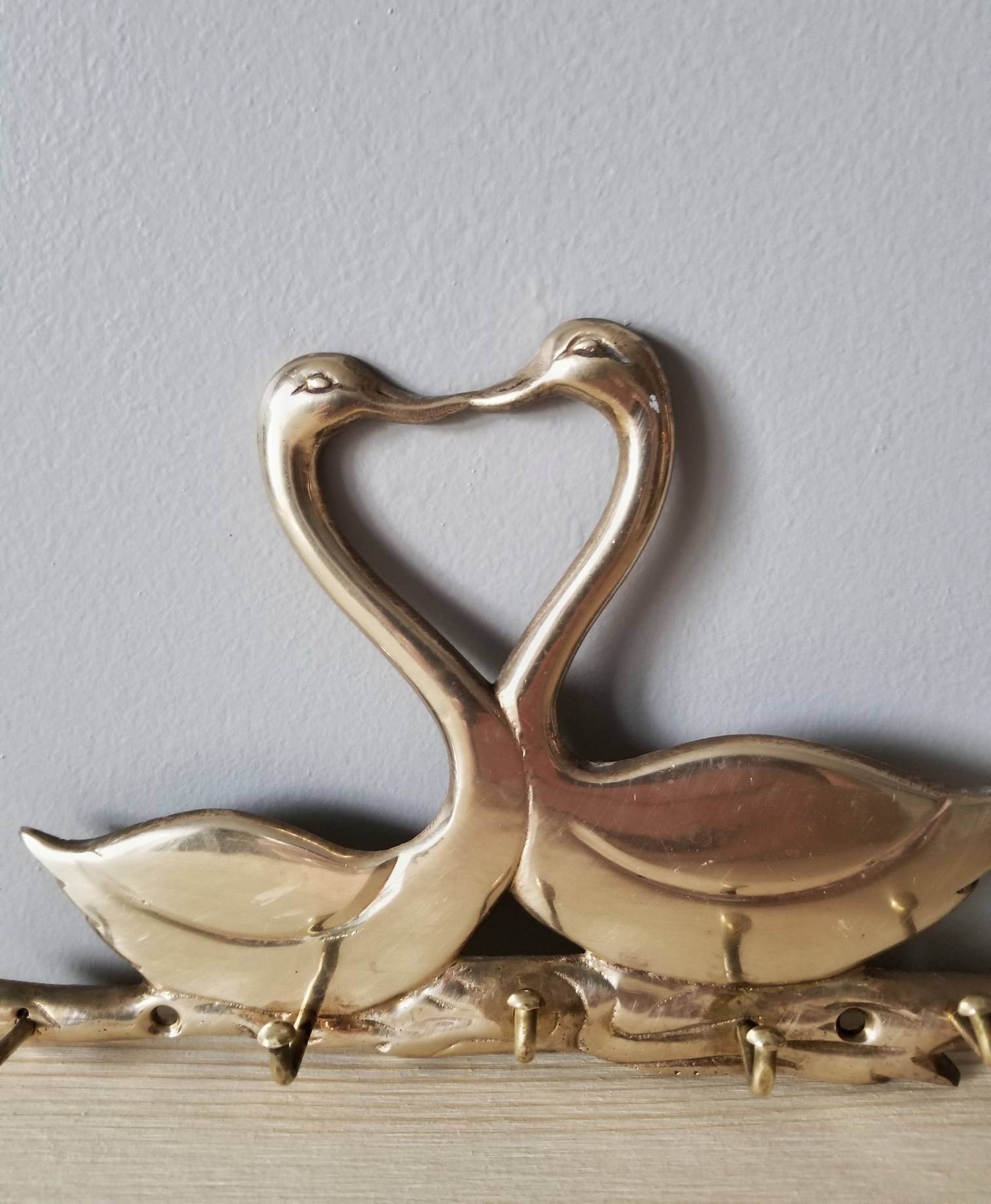 Vintage brass key hook brass swans