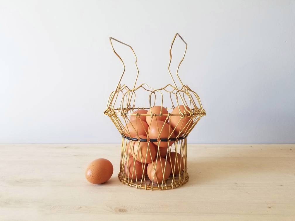 Vintage collapsible wire egg basket rustic farmhouse decor