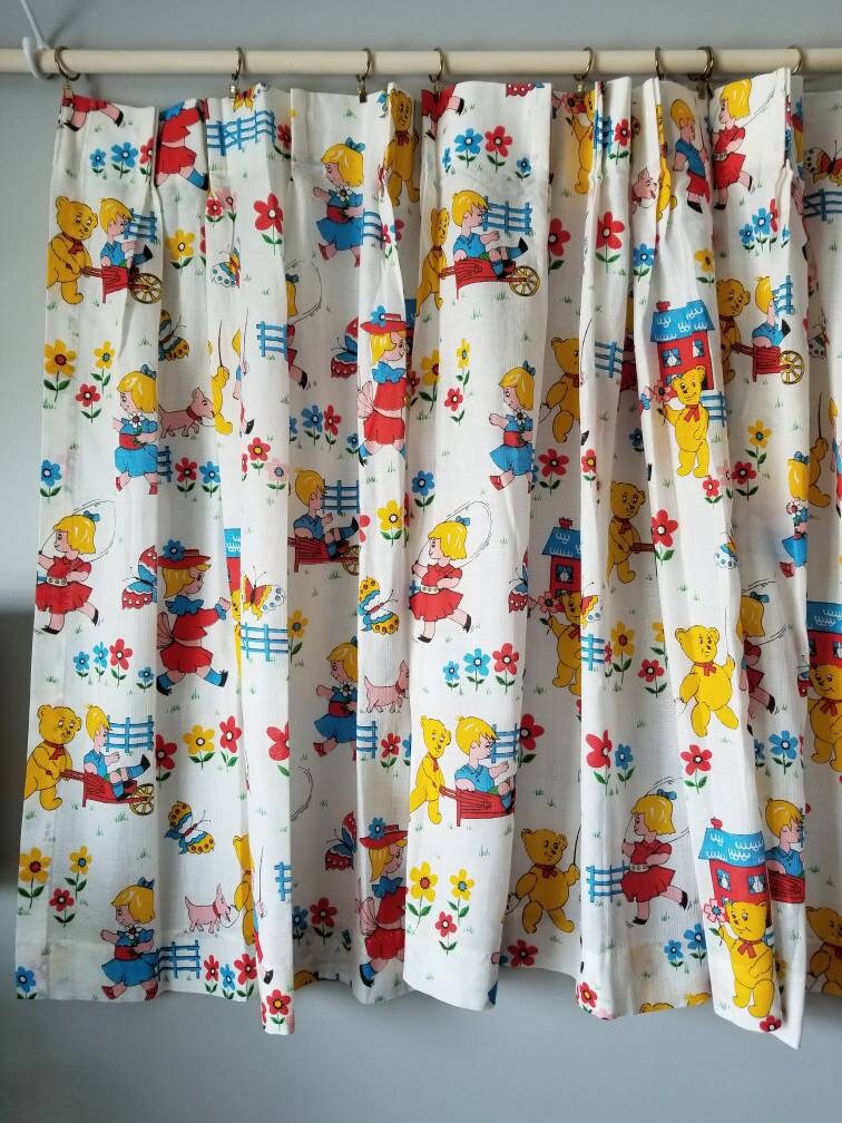 Vintage children's curtain panels Scandinavian style kids drapes vintage curtains