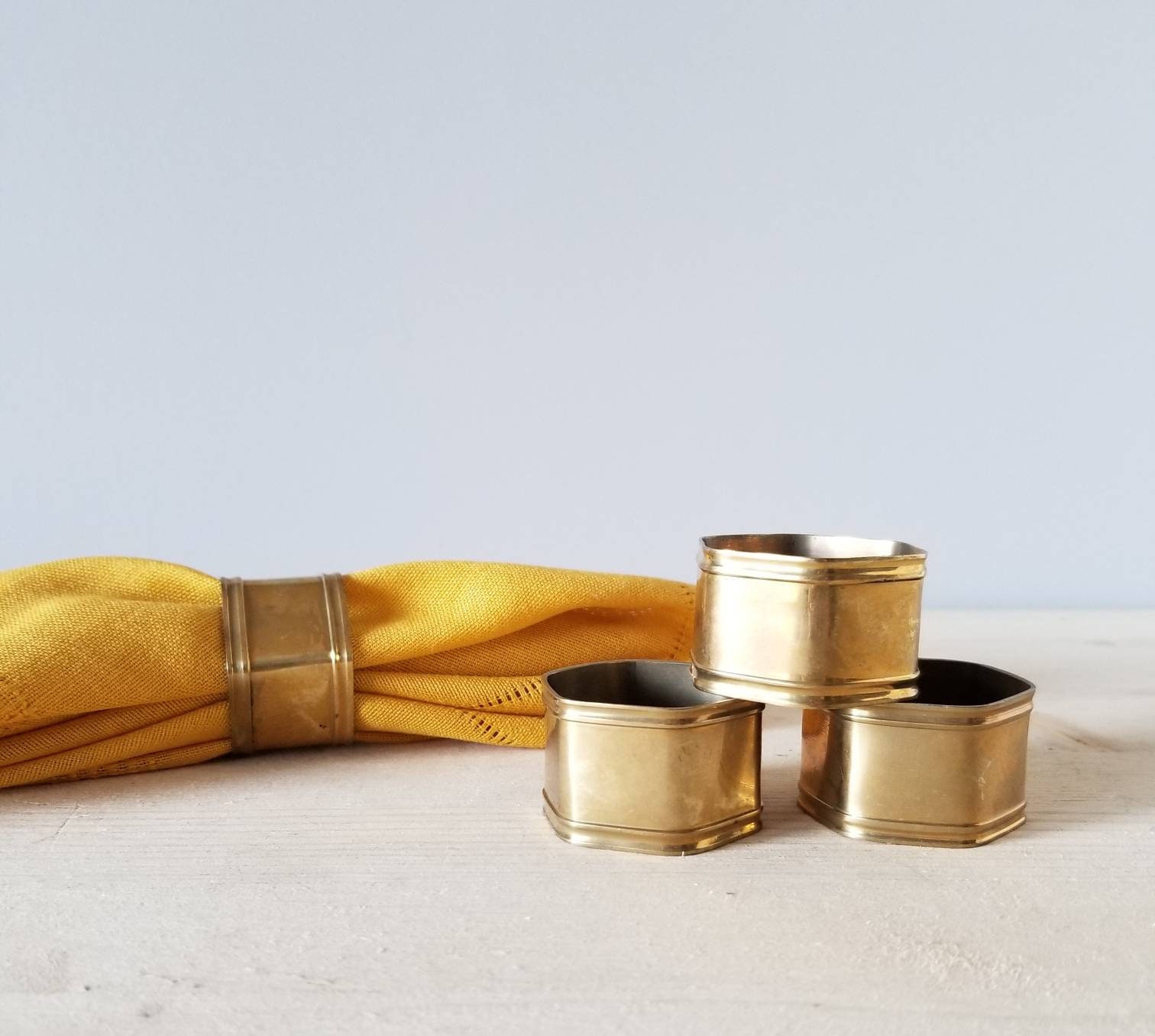Vintage brass napkin rings bohemian table decor