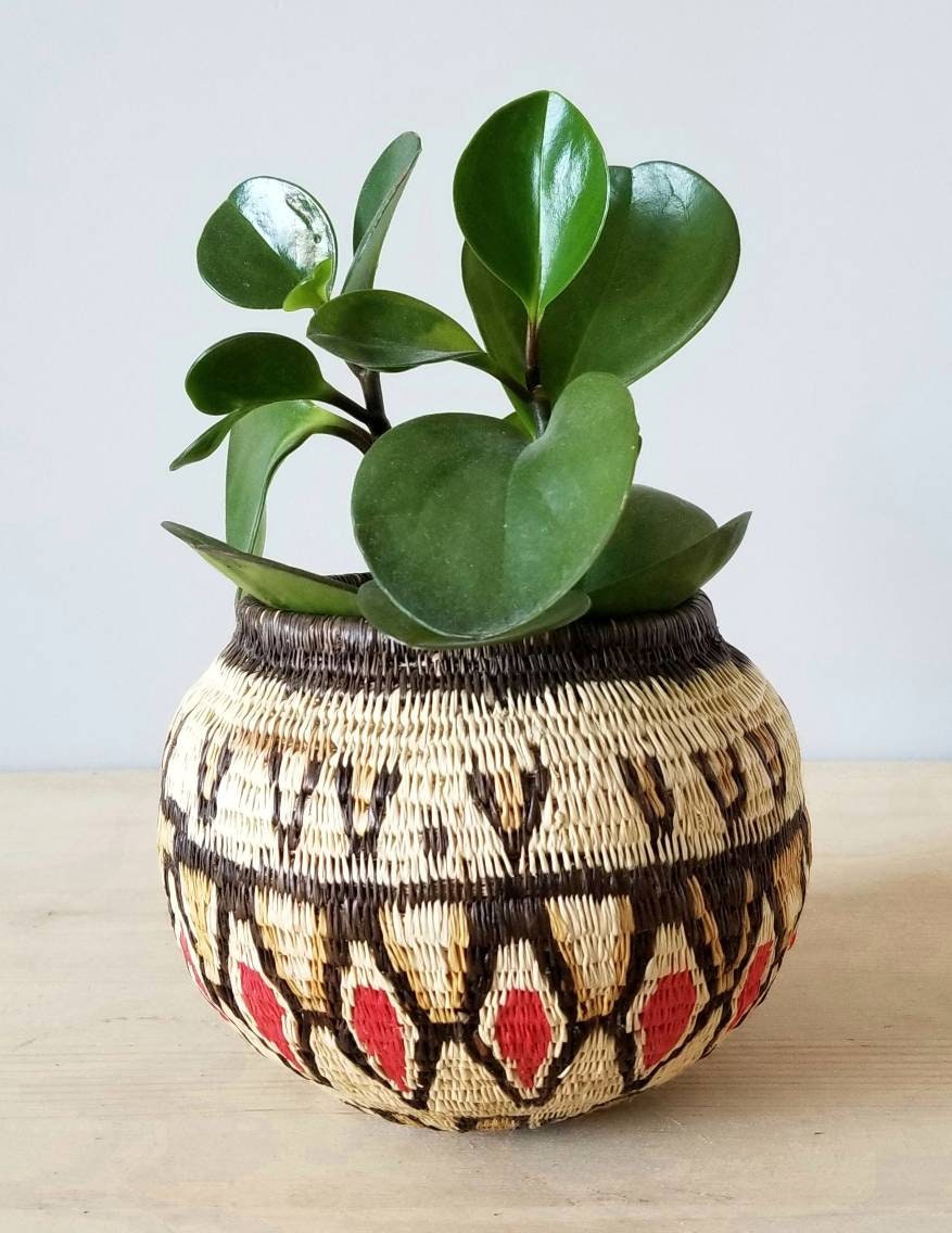 Vintage woven basket plant holder wicker round pot wicker planter