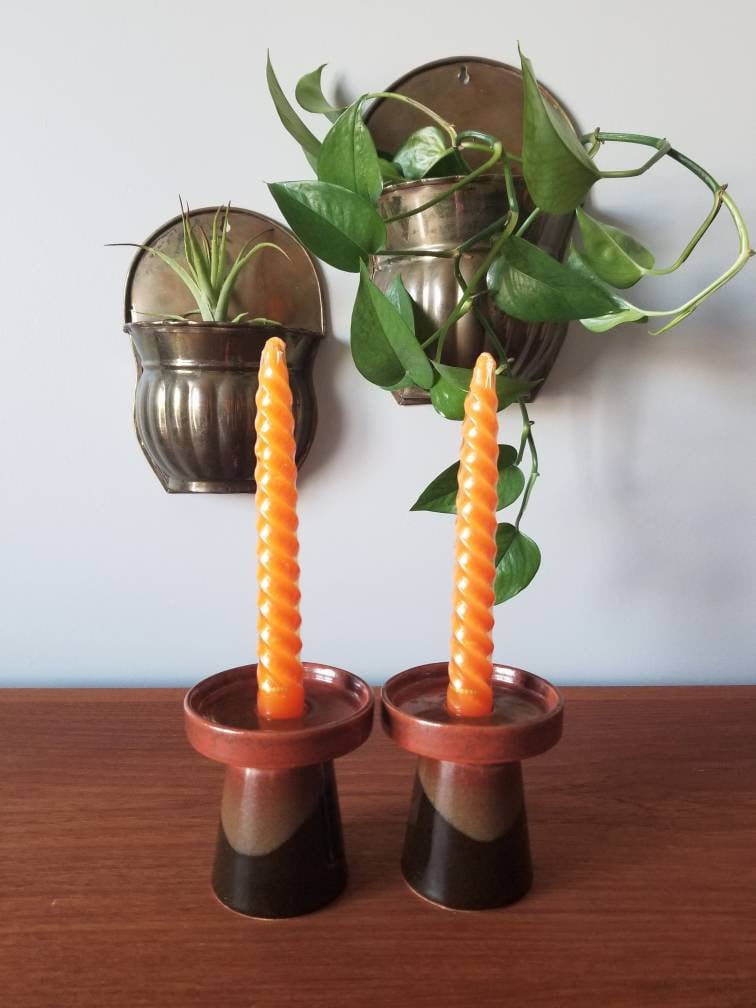 Vintage pottery candle holders boho home decor art pottery