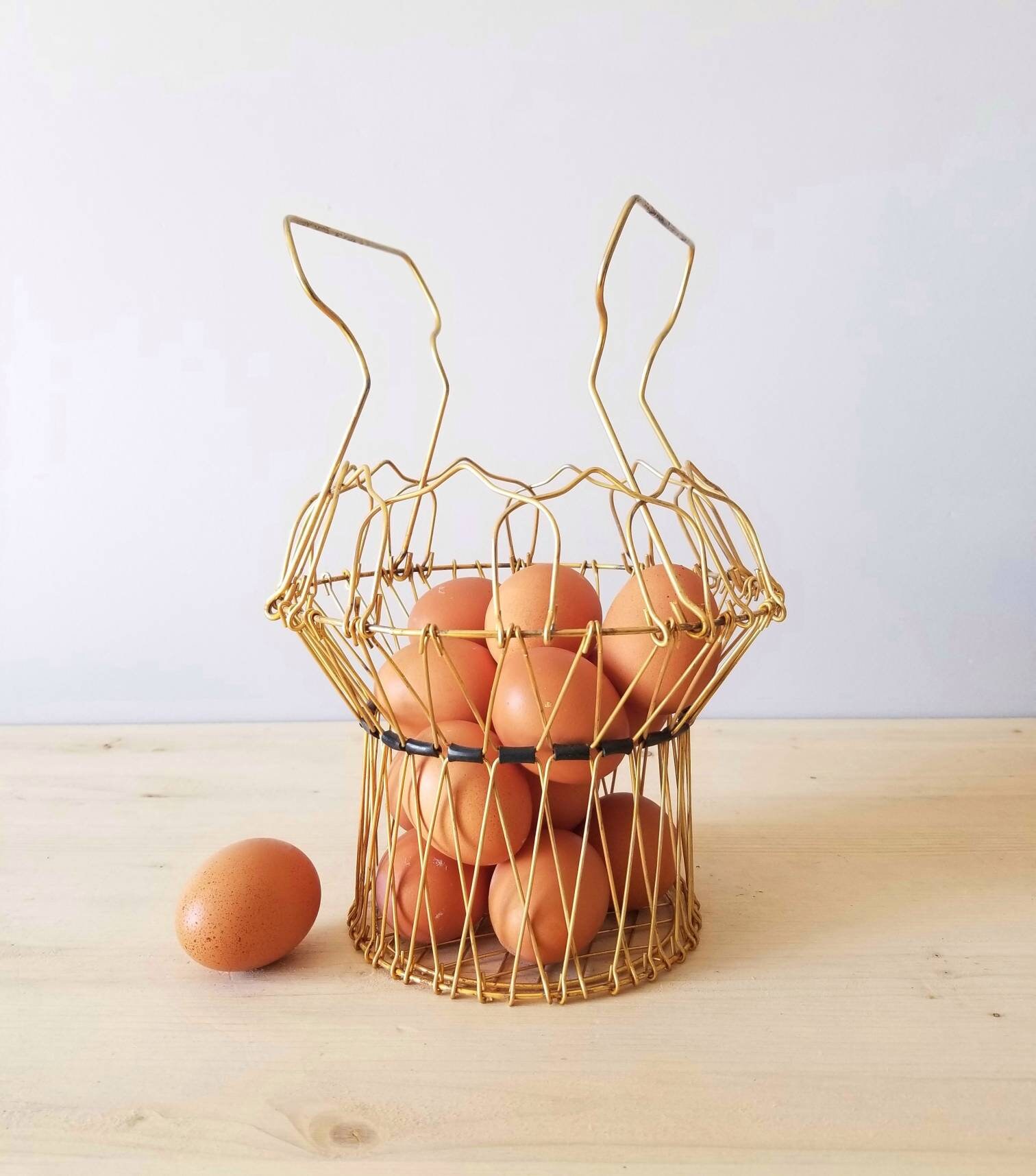 Vintage collapsible wire egg basket rustic farmhouse decor