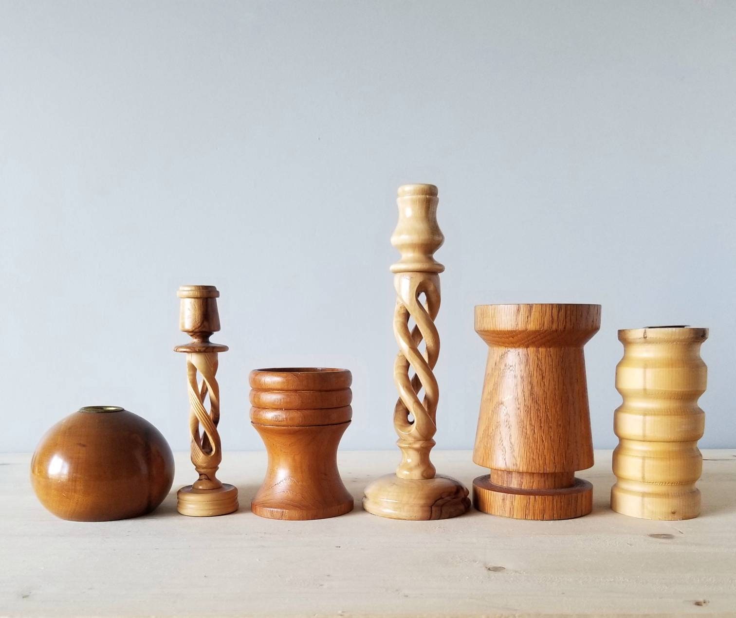 Wooden candlestick holder set of 6 mid century modern candle holders