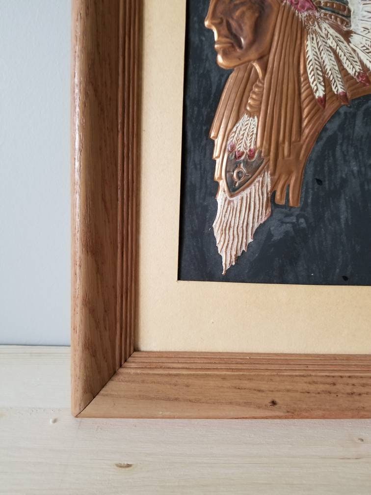 Native American Chief copper art hammered copper framed art