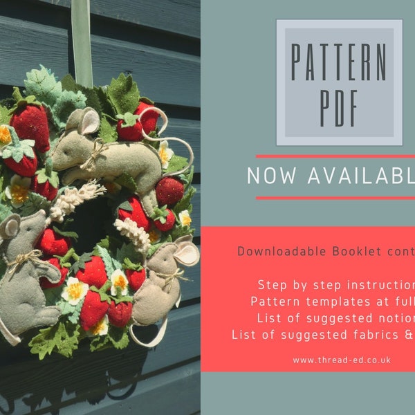 PDF SEWING PATTERN - The Strawberry Thieves Summer Wreath - Instructions and Pattern Downloadable pdf - Print Yourself