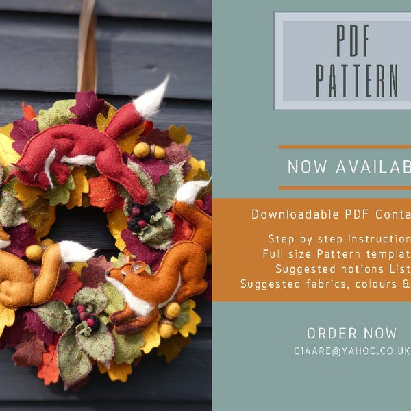 PDF SEWING PATTERN - The Foraging Foxes Autumn Wreath - Instructions and Pattern Downloadable pdf - Print Yourself